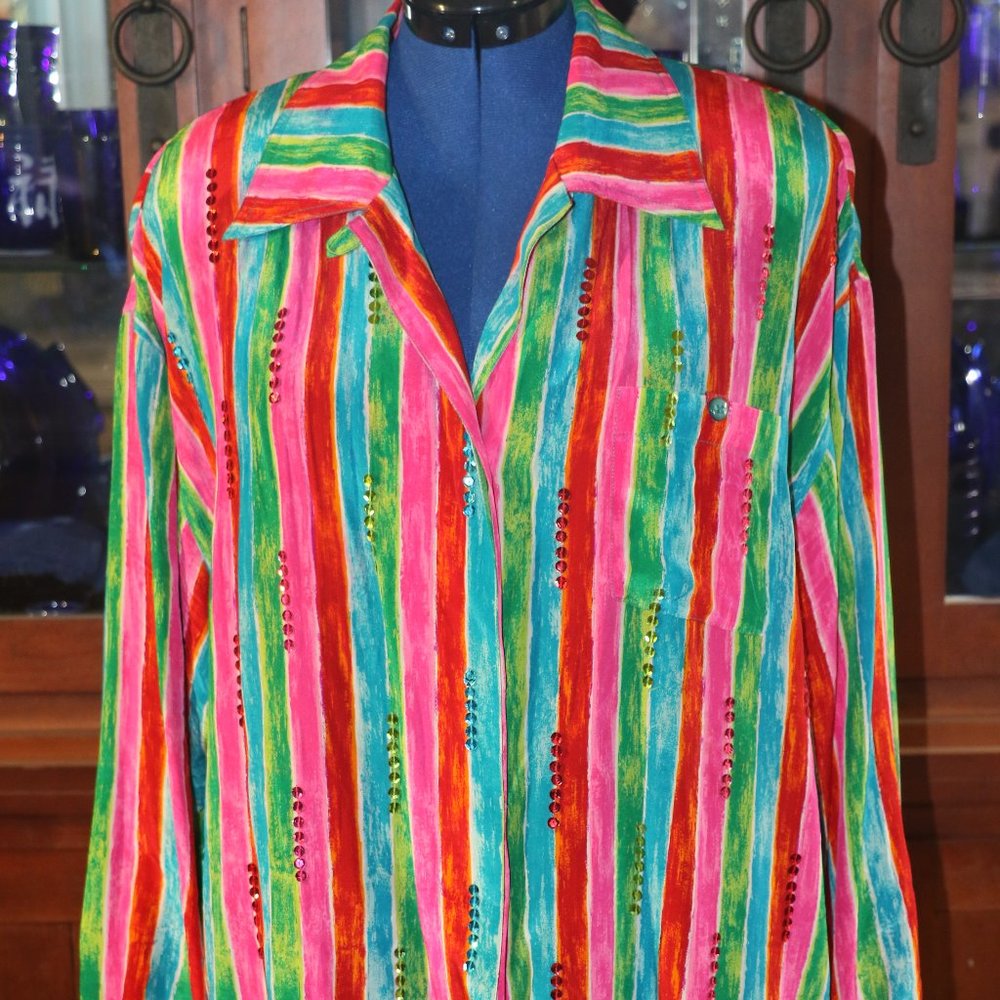 Diane Gilman Silk Sequins Shirt 100% Silk - 1X